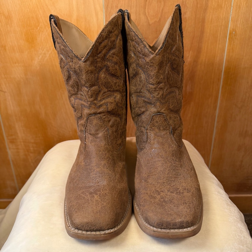 Roper Mens Brown Distressed Square Toe Western Cowboy Boots 8.5